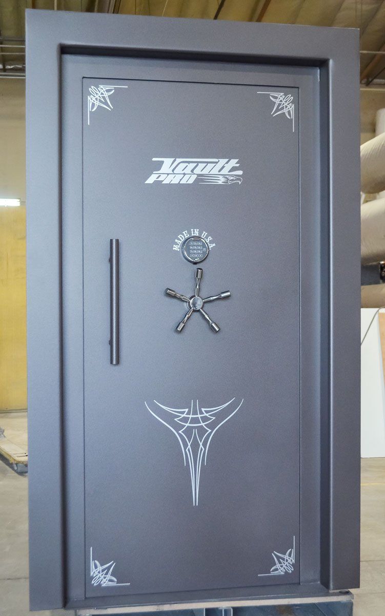 Elite vault door in-swing in closed position with optional wide flange.