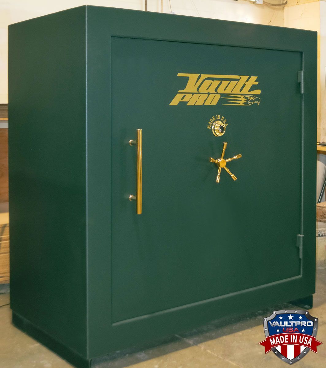 Monster 100 Gun Safe in Dark Green finish. Shown with optional pull handle.