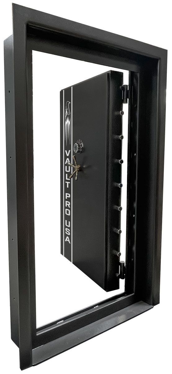 A black vault door with the word army on it