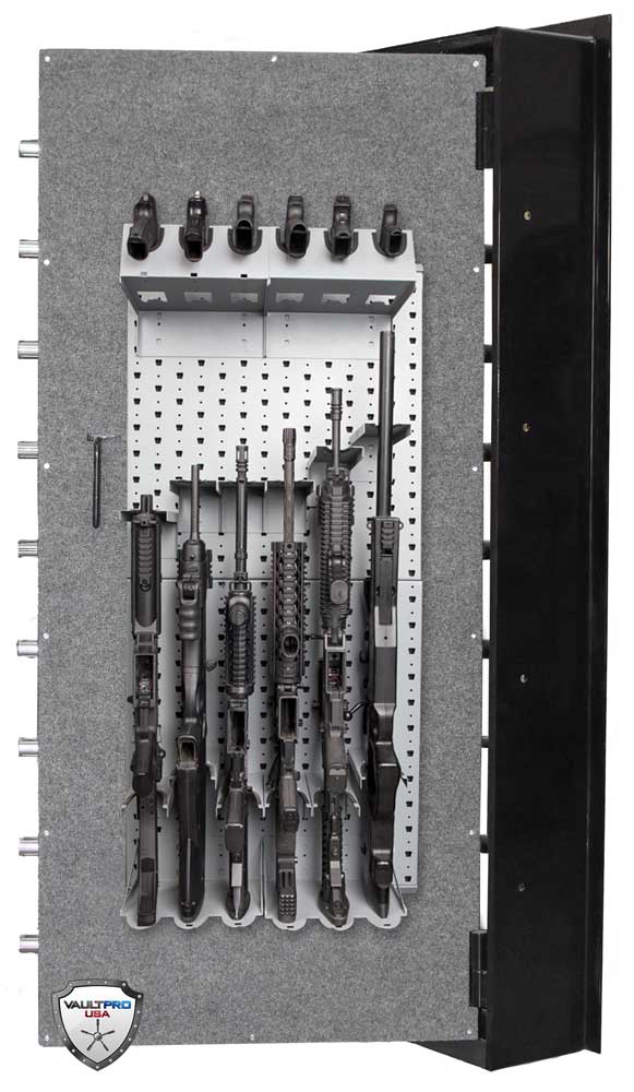 Gallow Tech tactical weapon storage rack mounted on vault door