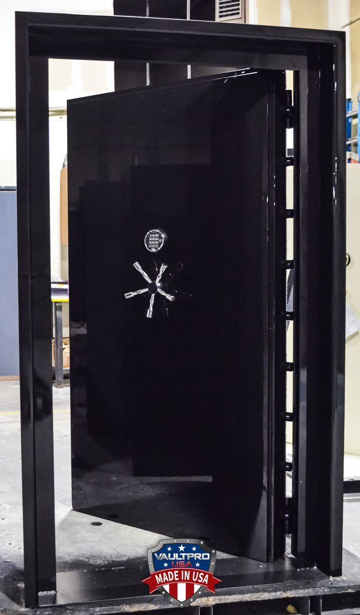 Elite series vault door, in-swing model in custom Metallic Gloss black finish.
