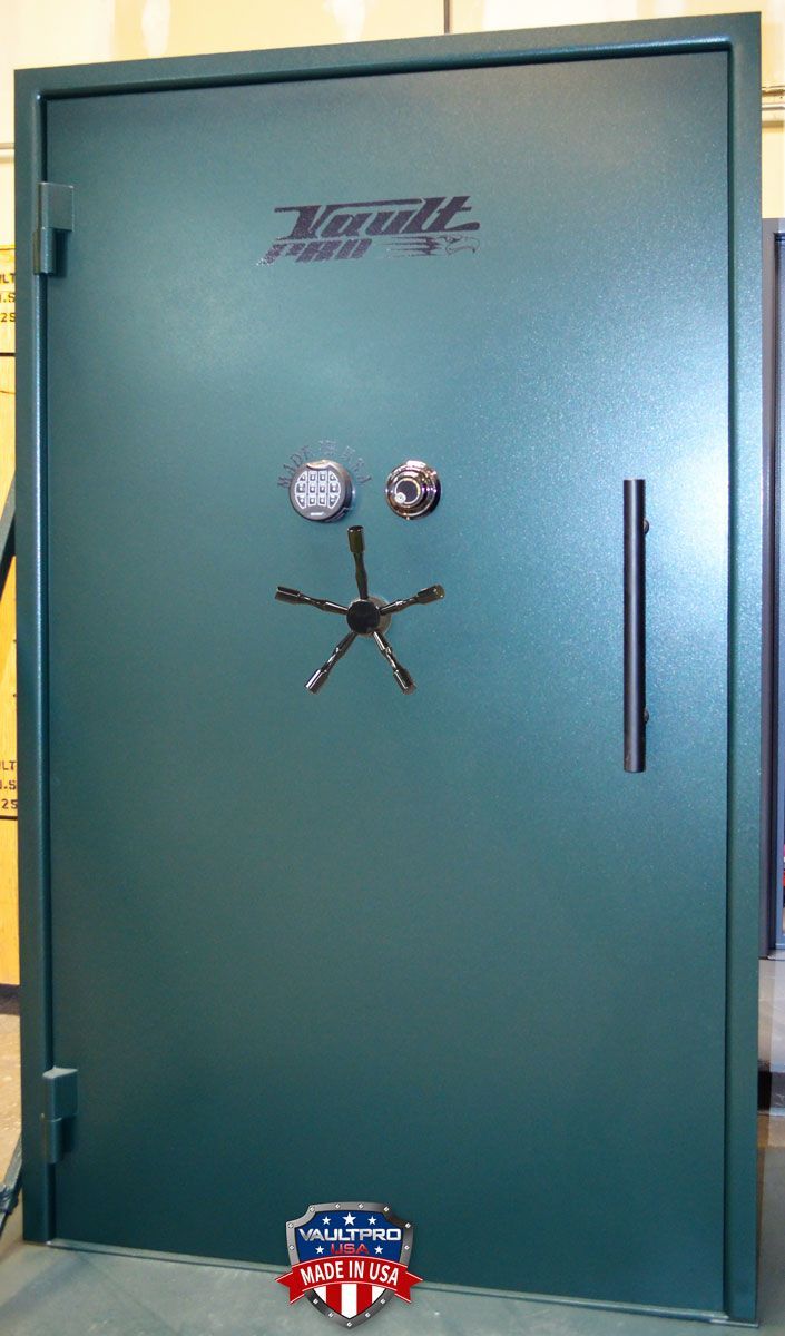 Atlas heavy duty vault door in Dark Green, with Dual Lock option.