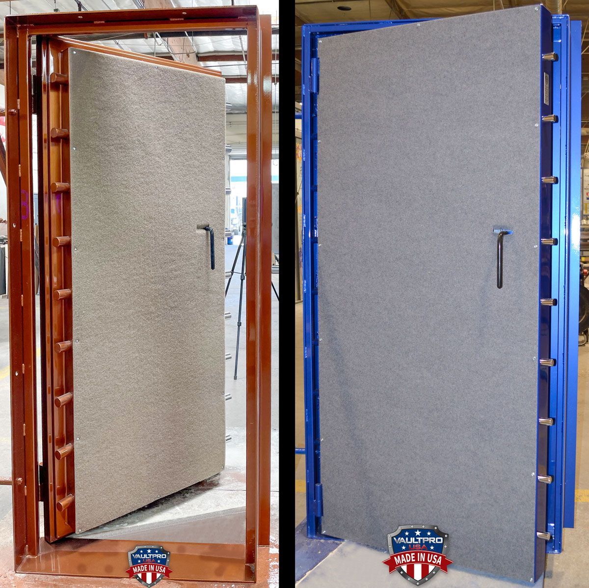 Beige and Gray plush vault door backing.