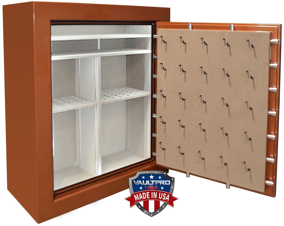 Gun safe with gun collector's rack long gun storage option.