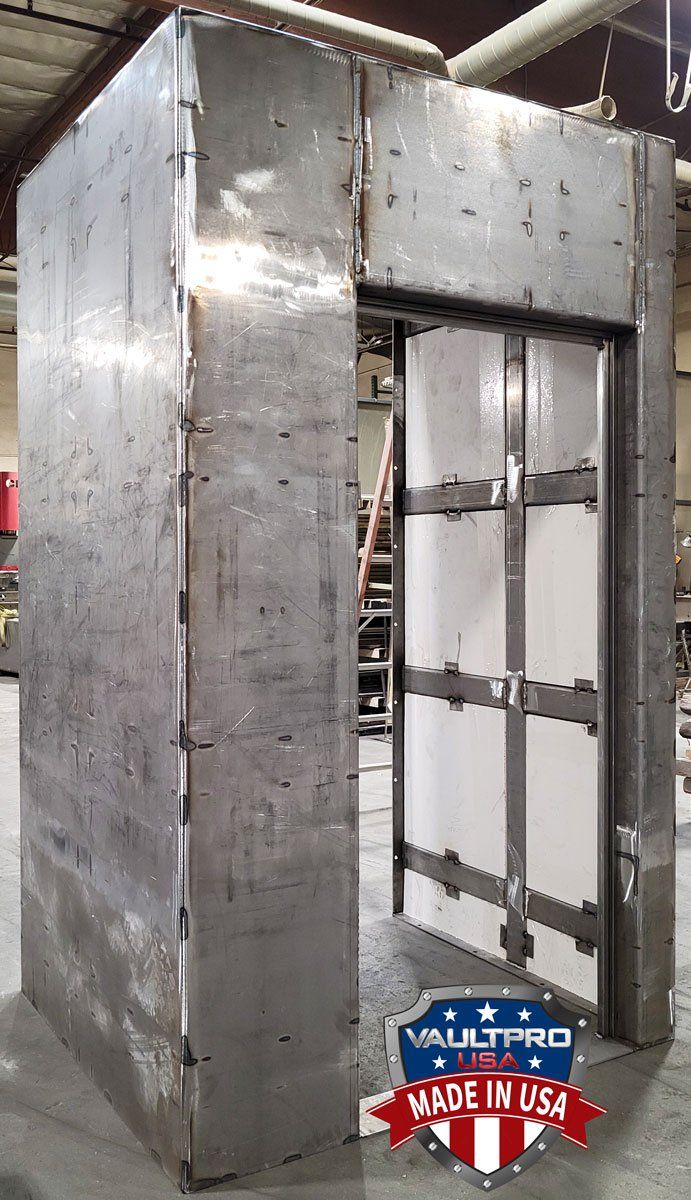 Shelter under construction showing two-way supports and fire proofing insulation.