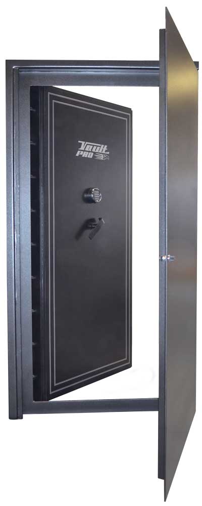 Outer Concealed Door Open to Show  Vault Door and Heavy Weight Frame.