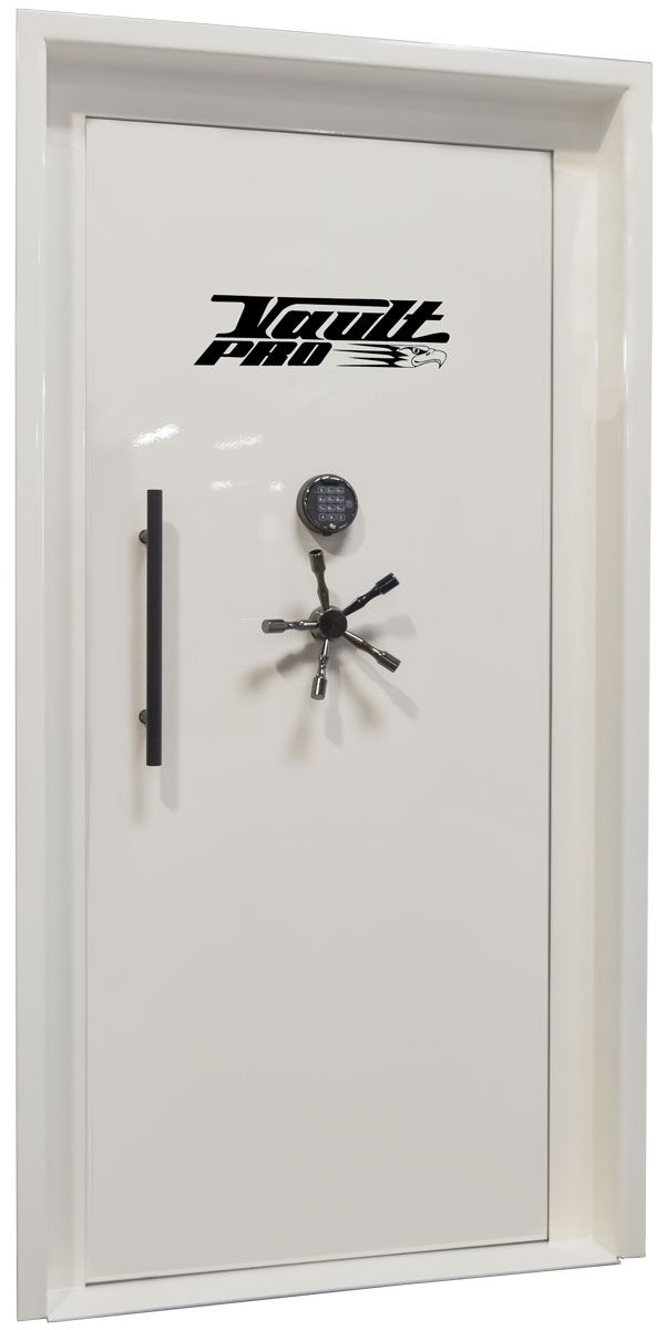 Elite model inswing vault door with custom dual stage white gloss finish.