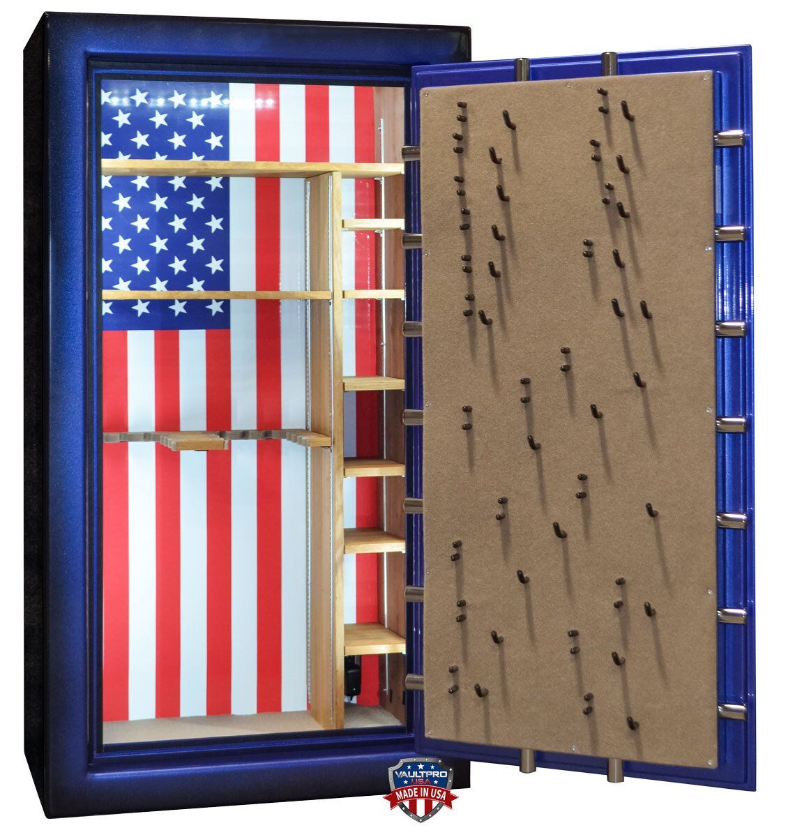 40- gun safe made in USA, custom interior with American flag