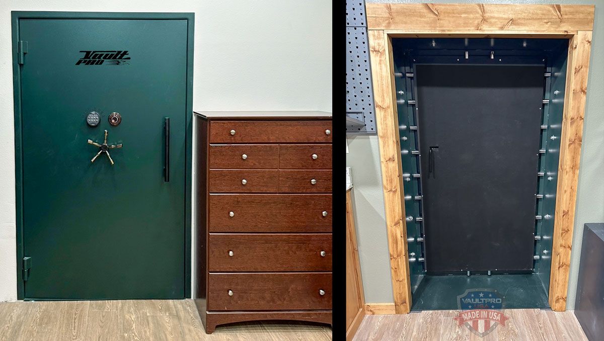 Image of vault door installed, showing vault door exterior and interior