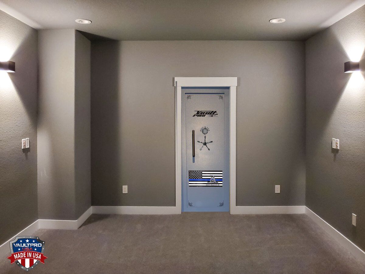 Custom vault door installation with molding.