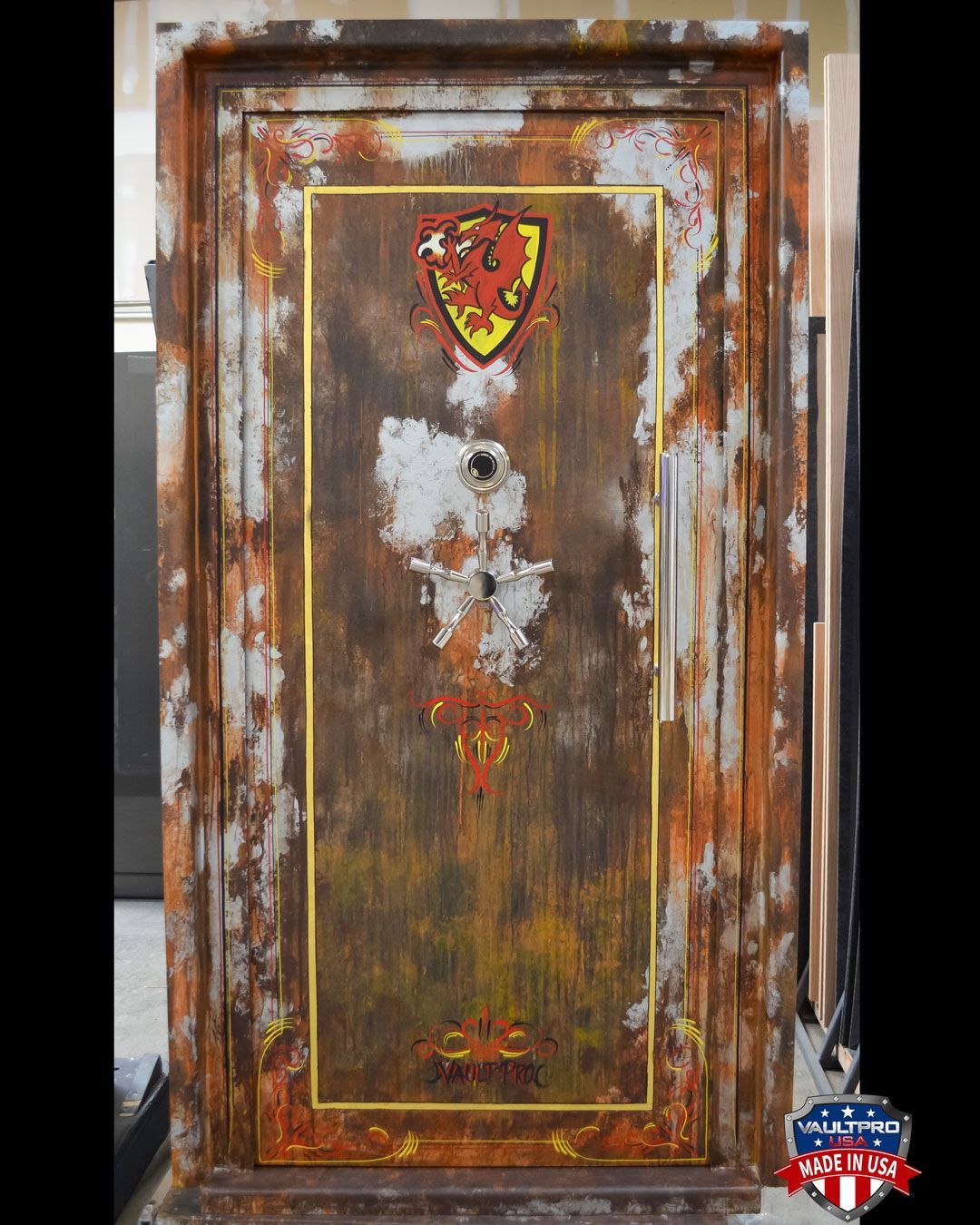 Custom vault door with rust motif and custom pinstripe added by Jeff Styles.