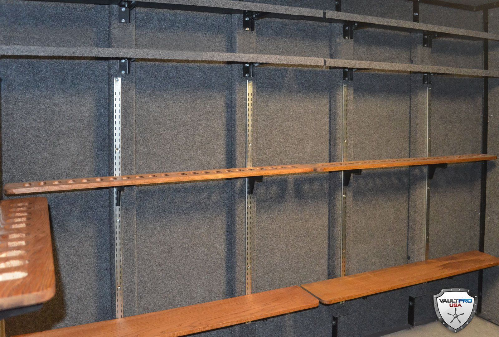 custom gun racks in walk in vault room