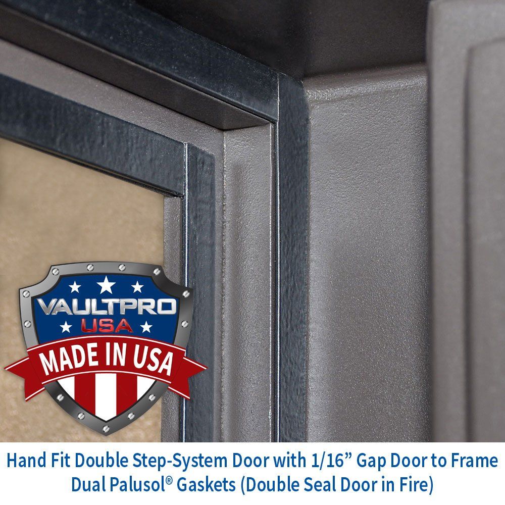 Multi step door with palusol fire resistant gasket system