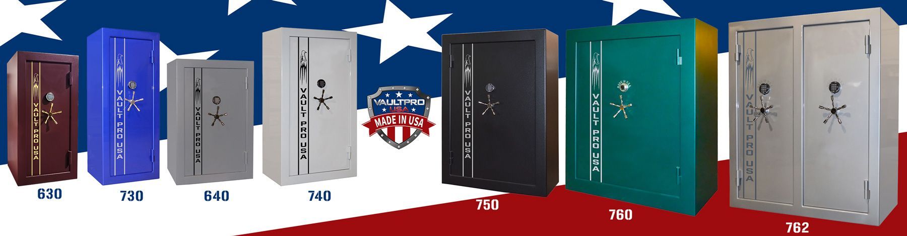 Image of many American made safes. Top gun safes in America the Eagle Series