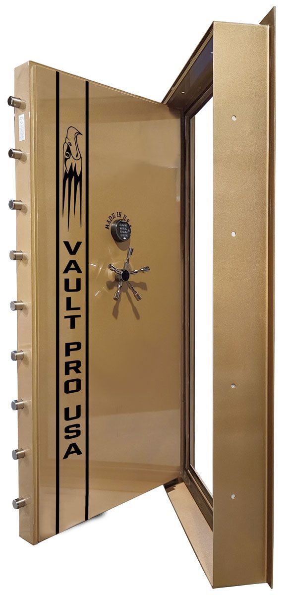 Elite model inswing vault door in premium dual-stage Bronze Gold gloss finish.