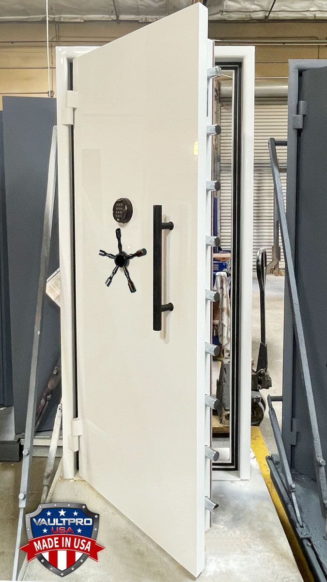 Custom Elite vault door in Premium Dual Stage Diamond White gloss finish. 