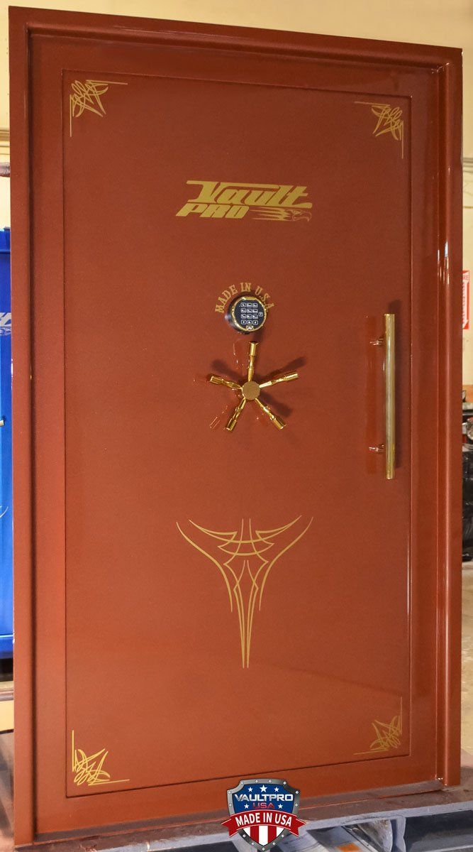 Vault door with premium rootbeer gloss finish made in USA