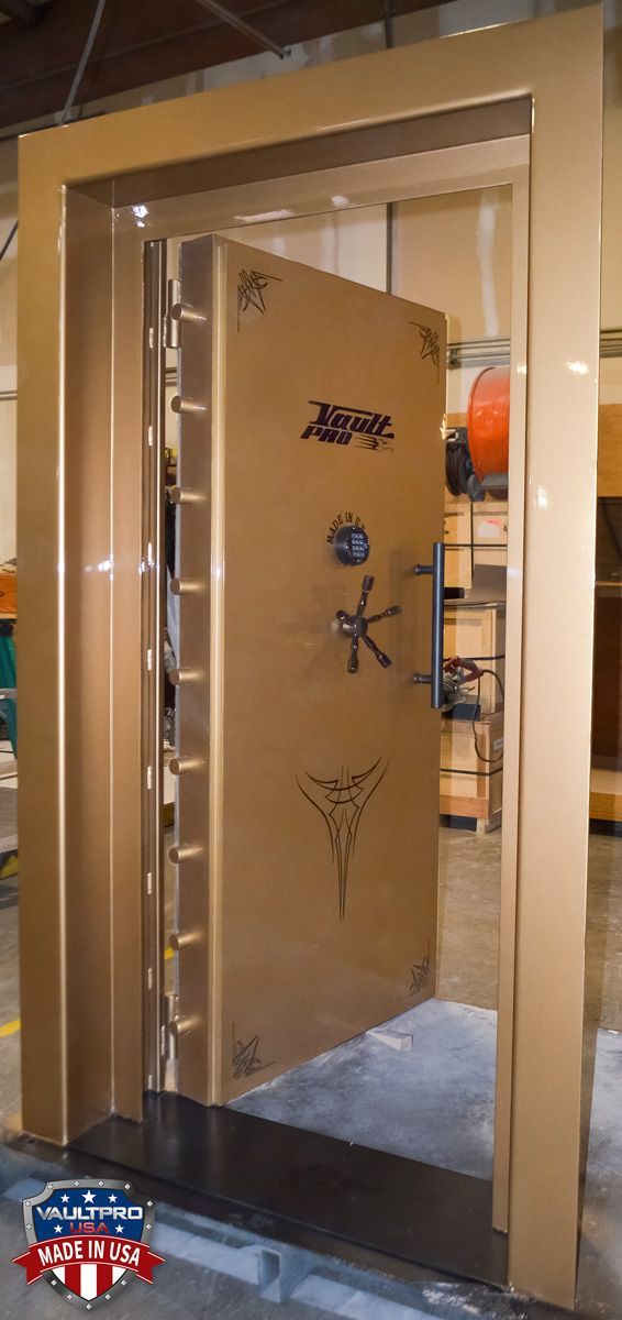 Image of Elite in-swing vault door in custom premium dual stage gloss Bronze Gold finish. Made in America by Vault Pro USA.