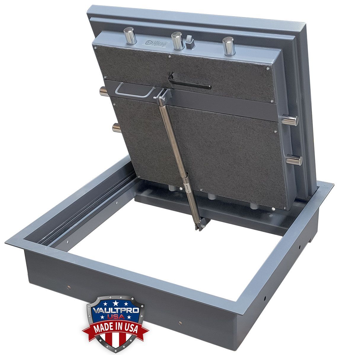 vertical opening escape hatch with gas shock system