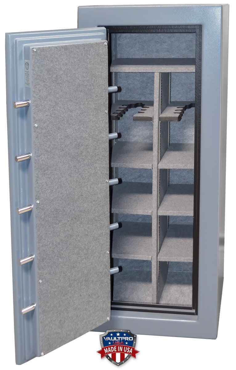 safe interior with long gun racks and shelves