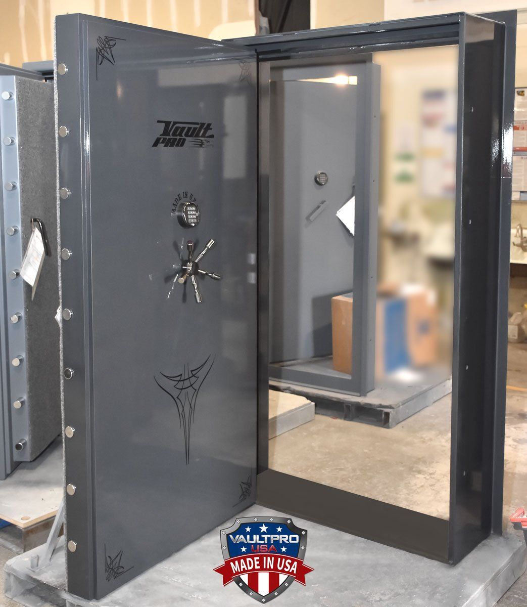 In-swinging Atlas vault door in Anthracite gloss gray finish.