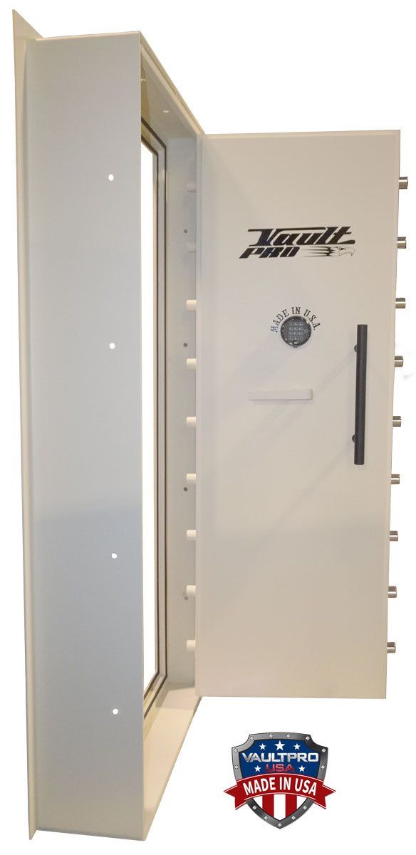 Elite In-swing vault door with flat handle and optional pull handle.