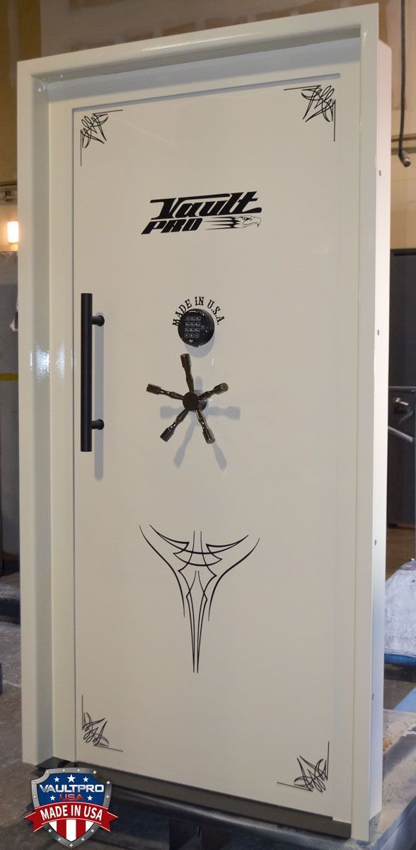 Elite series vault door. In-swinging model with optional pull handle, and finished in premium gloss white.