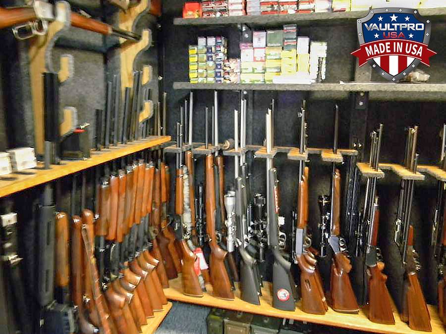 High capacity gun racks, quick access gun racks, and storage shelves for ammo and accessories.