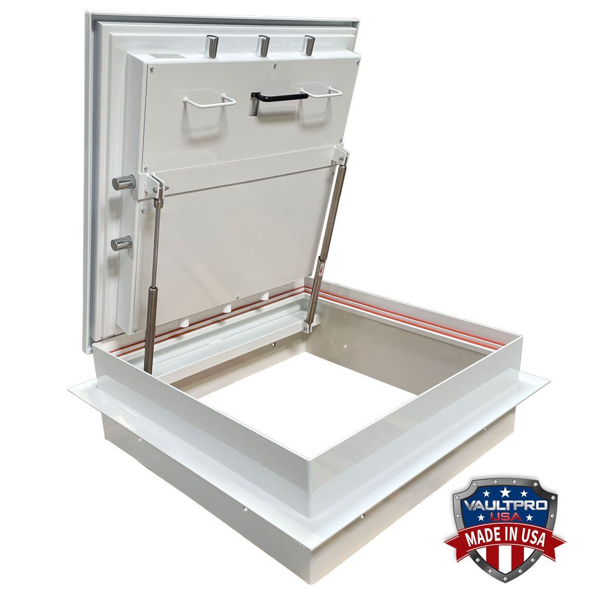 Custom oversize roof hatch with dual-shock system.