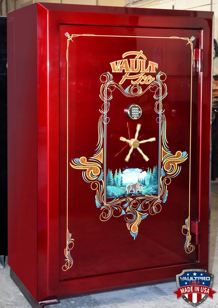 Custom safe made in USA with custom art and red gloss finish.