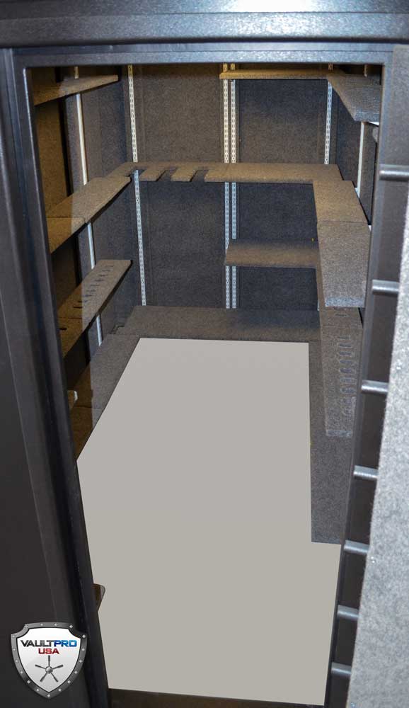 Walk in Gun Vault Room with Custom Shelving for Rifles, Pistols, ammo and more.