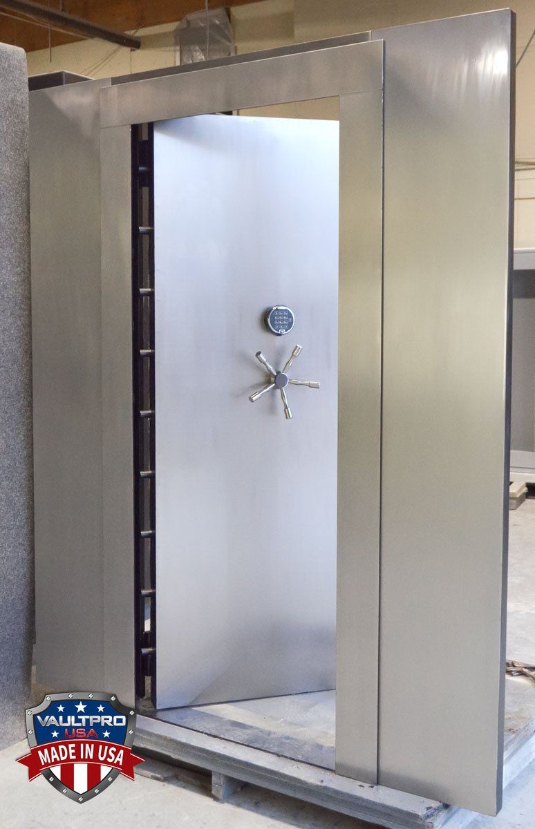 Solid Stainless Steel vault door and frame.