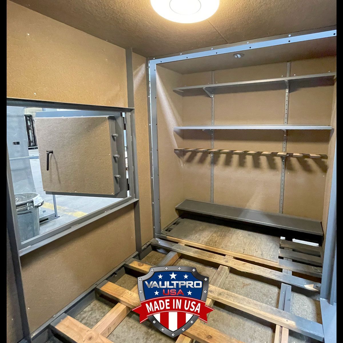 Custom walk in gun vault with long gun racks