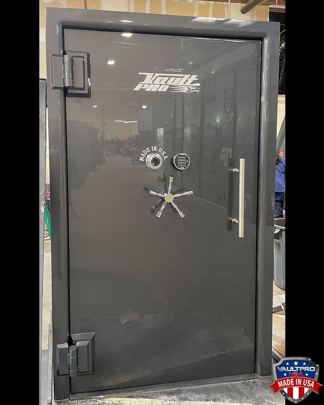 Titan vault door finished in optional premium Anthracite dual stage gloss finish.