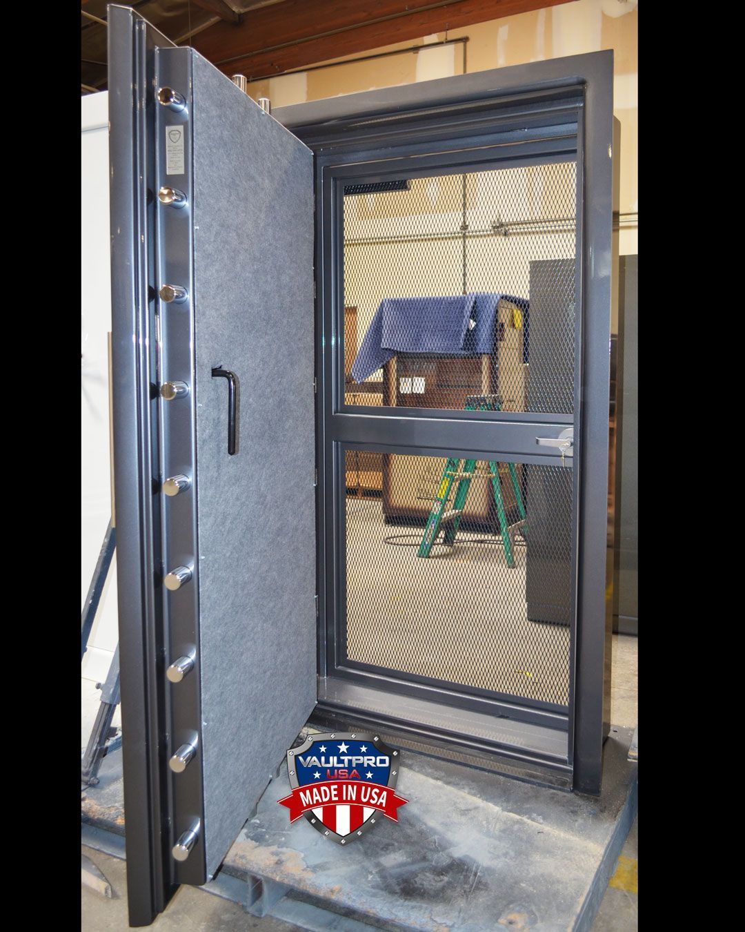 Titan vault door with day gate in Anthraxite gray finish.