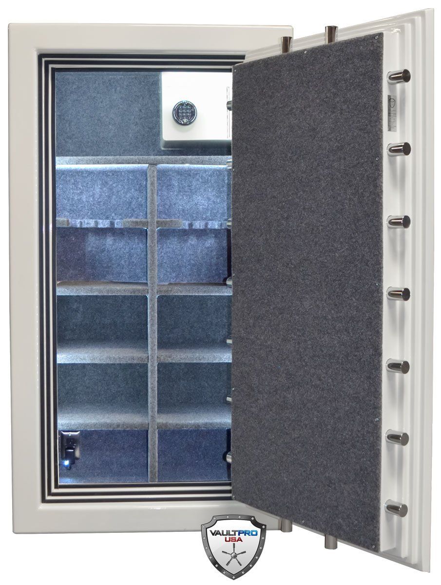Custom safe interior with L.E.D. lighting, electrical outlet and dehumidifier