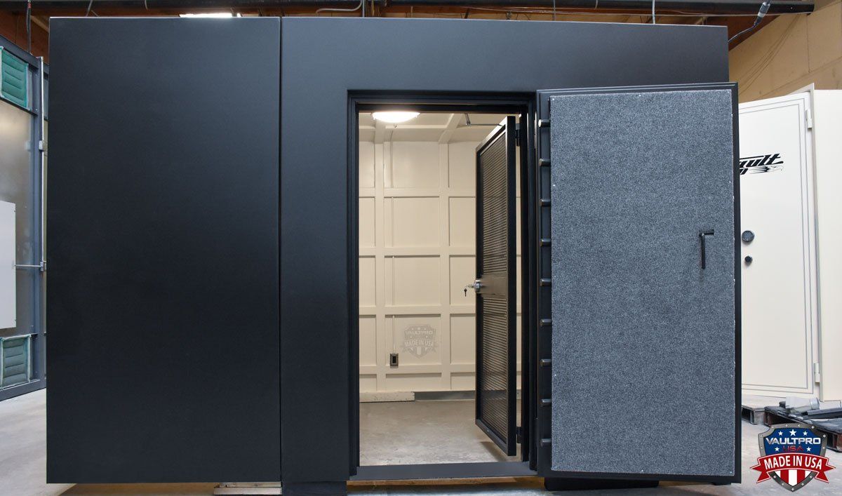 modular walk-in vault room with day gate for added security
