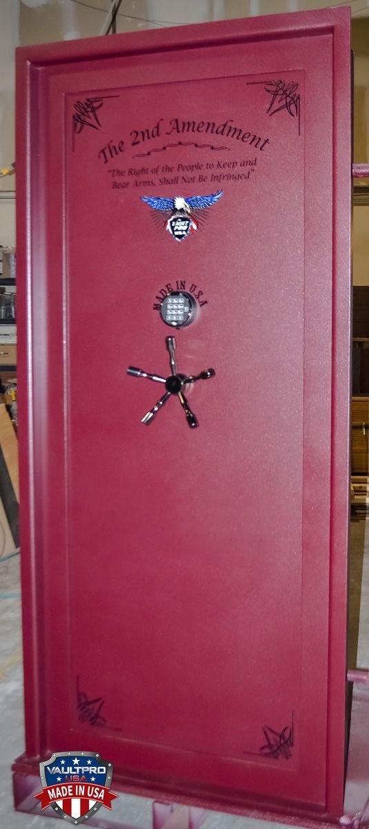 American made Elite series vault door in Burgundy finish with 2nd Amendment added.