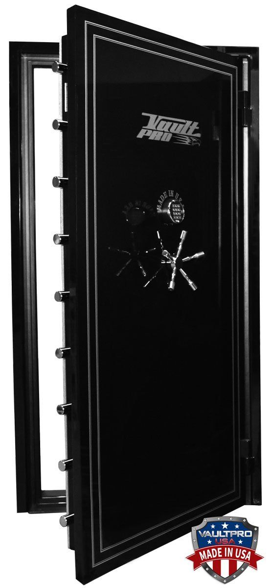 Heavy duty vault door made in USA with gloss black finish.