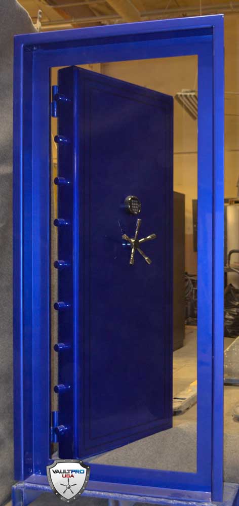 Custom In-swing vault door with Electric Blue gloss paint