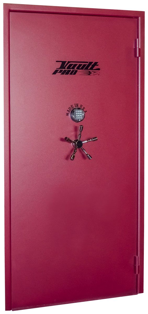 Outswing vault door in Burgundy Red finish. Made by Vault Pro USA