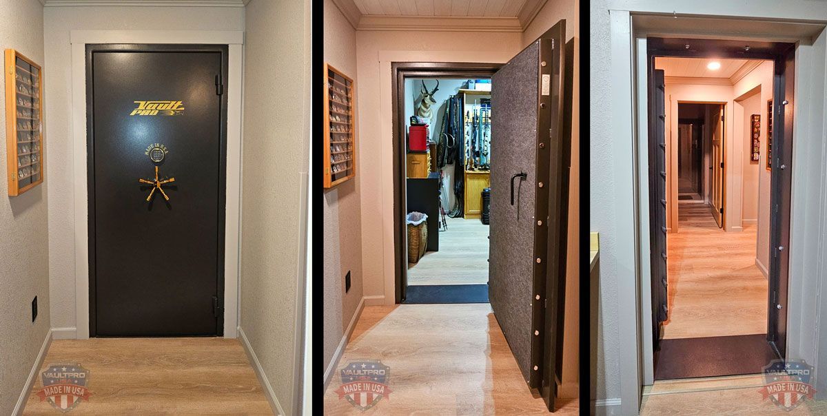 Image of vault door installed in front of walk-in vault and gun room