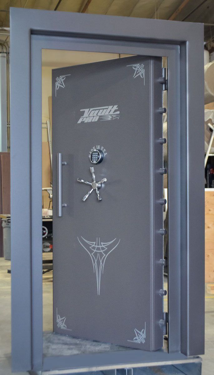Elite vault door in-swing in open position. Shown with optional wide flange.