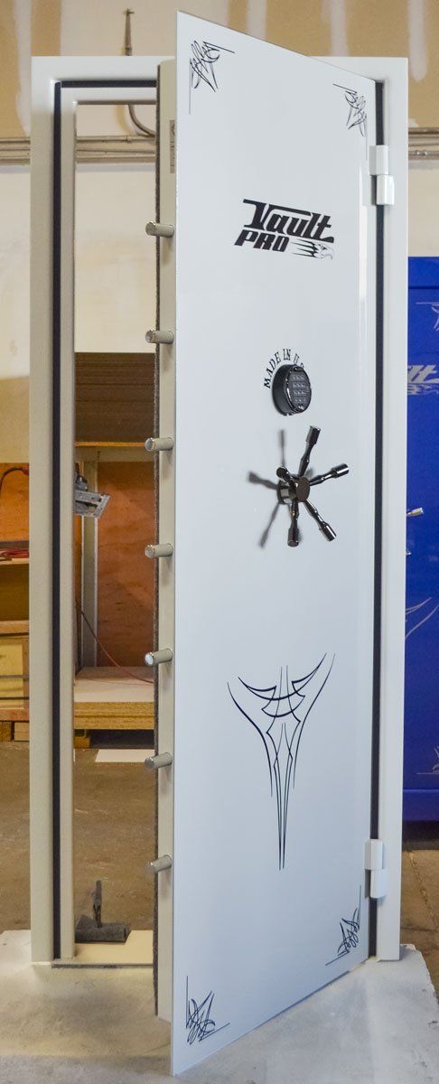 Professional series vault door in gloss white finish.