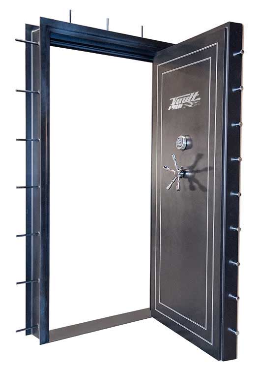 Vault door with rebar extensions for pour in place installation.