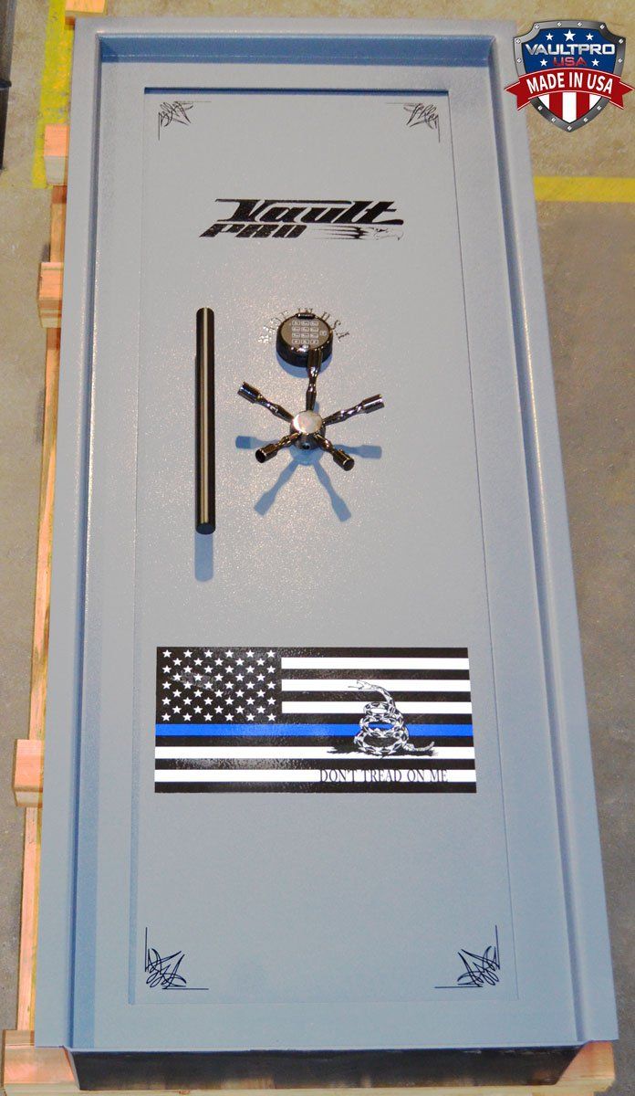 Custom Vault Door Art featuring The Thin Blue Line Flag and Don't Tread on Me
