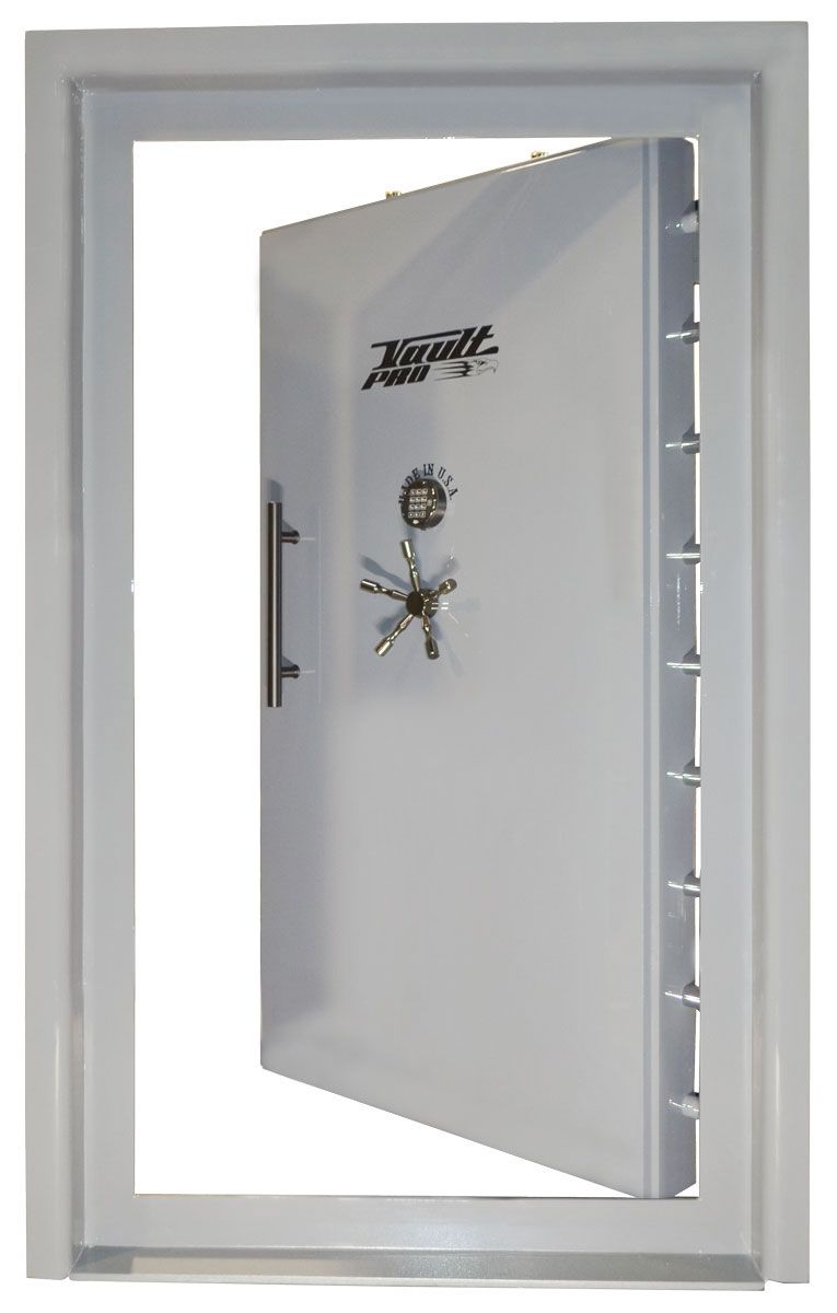 A white titan vault door open 