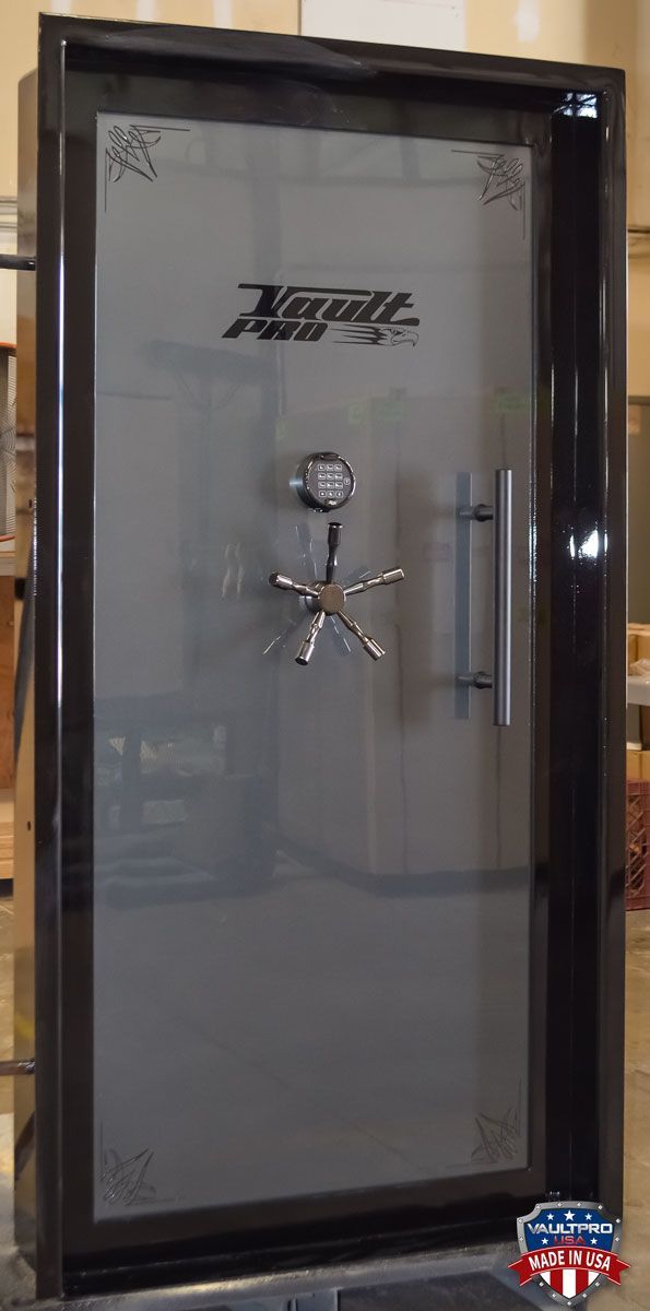 Elite model vault door in two-tone gloss finish of Anthracite Gray and Black gloss on door frame. Made in America by Vault Pro USA