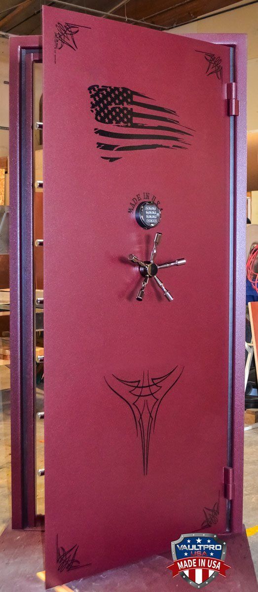 Custom vault door art with American flag. Vault doors made in USA by Vault Pro