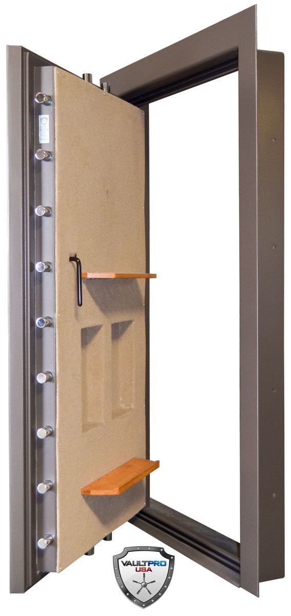 Vault door with rifle rack for scopes